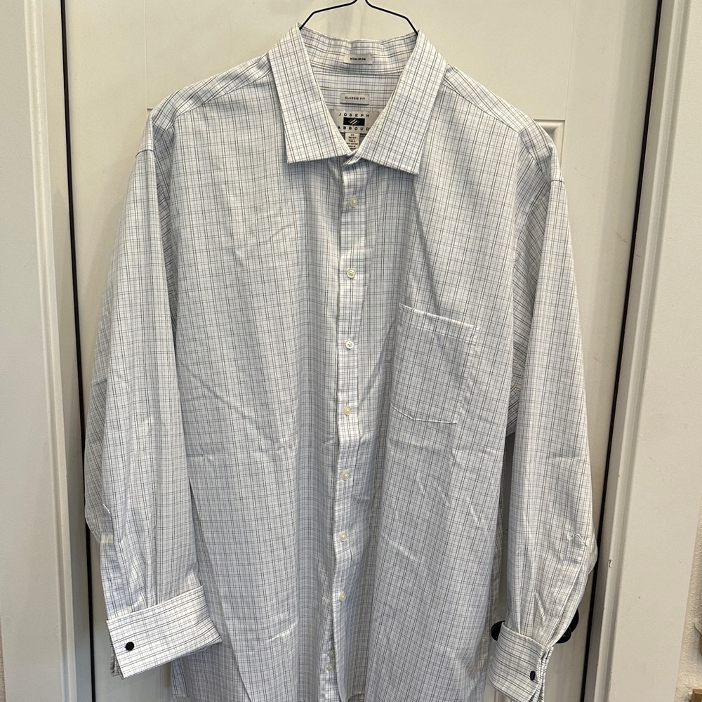 Joseph Abboud Men's White Checkered Dress Shirt with French Cuffs